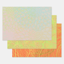 Hoja De Papel De Regalo Patrón floral Naranja verde violeta de oro moderno
