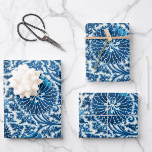 Hoja De Papel De Regalo Patrón floral ornamental azul vintage