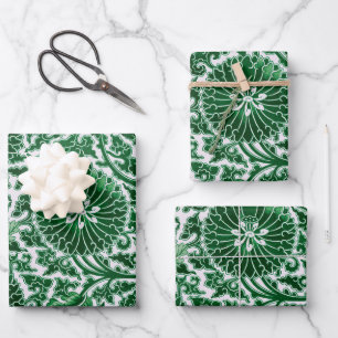 Hoja De Papel De Regalo Patrón floral ornamental verde vintage