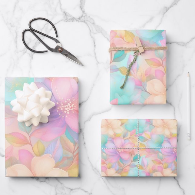 Hoja De Papel De Regalo Patrón floral pastel (Anverso)
