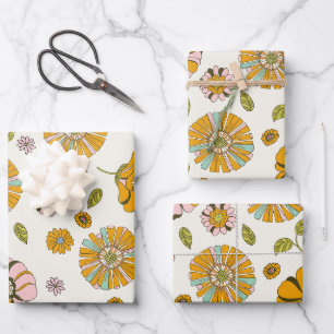 Hoja De Papel De Regalo Patrón floral retro de los 70
