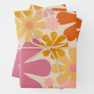 Hoja De Papel De Regalo Patrón floral retro de los años 1960