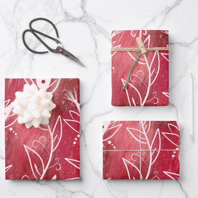 Hoja De Papel De Regalo Patrón floral rojo (Anverso)
