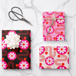 Hoja De Papel De Regalo Patrón floral rojo rosado moderno de mediados de s