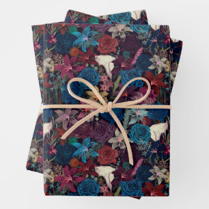 Hoja De Papel De Regalo Patrón floral romántico oscuro