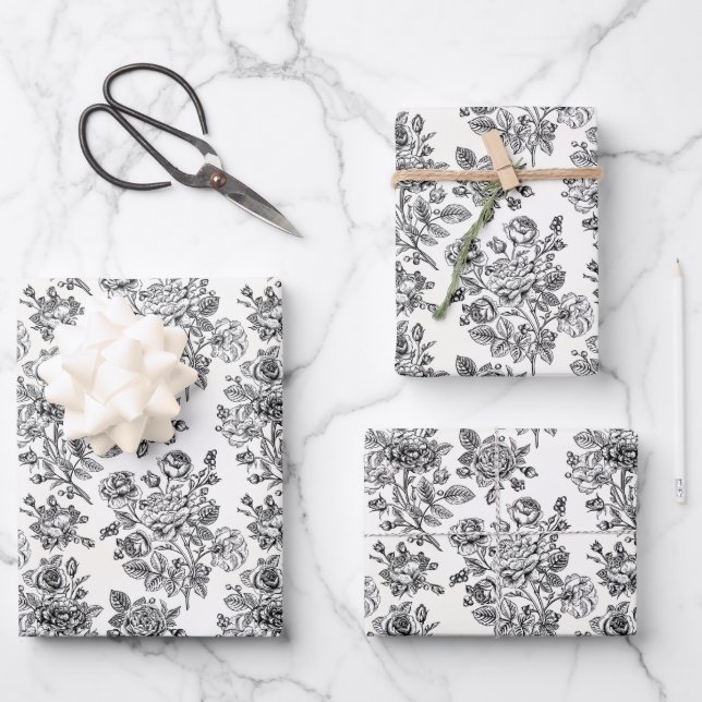 Hoja De Papel De Regalo Patrón floral Rosa de época (Anverso)