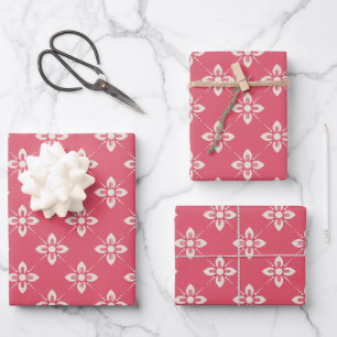 Hoja De Papel De Regalo Patrón floral rosa vibrante con flores geométricas
