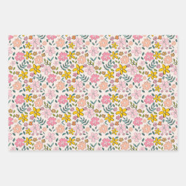 Hoja De Papel De Regalo Patrón floral rosa y amarillo lindo