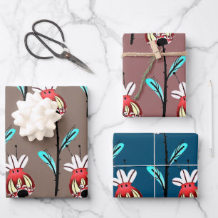 Hoja De Papel De Regalo Patrón floral rosado Verde azulado de oro de rosca