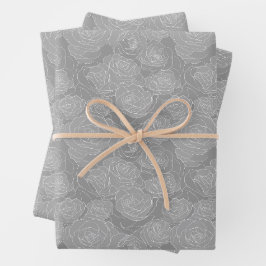 Hoja De Papel De Regalo Patrón floral | Rosas grises de acero