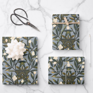 Hoja De Papel De Regalo Patrón floral sobre fondo gris azulado polvoriento