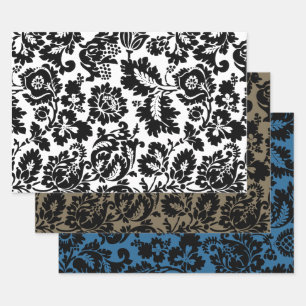 Hoja De Papel De Regalo Patrón Floral Veneciano en Negro y Blanco de Willi