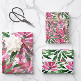 Hoja De Papel De Regalo Patrón floral verde rosa Watercolor Art