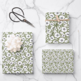 Hoja De Papel De Regalo Patrón floral verde salvia