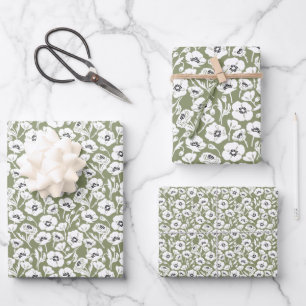 Hoja De Papel De Regalo Patrón floral verde salvia
