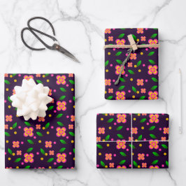 Hoja De Papel De Regalo Patrón floral vibrante sin costuras sobre fondo pú
