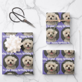 Hoja De Papel De Regalo Patrón fotográfico de Mascota púrpura lindo Feliz 