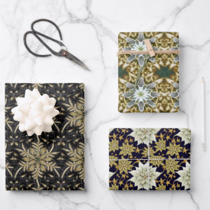 Hoja De Papel De Regalo Patrón fractal de poinsettia de vacaciones