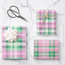 Hoja De Papel De Regalo Patrón Funky De Mezcla Tartán Rosa Y Verde Plástic