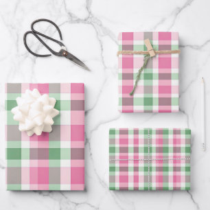 Hoja De Papel De Regalo Patrón Funky Tartán Rosa Y Verde Plantado