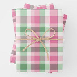 Hoja De Papel De Regalo Patrón Funky Tartán Rosa Y Verde Plantado