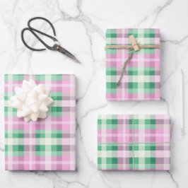 Hoja De Papel De Regalo Patrón Funky Tartán Rosa Y Verde Plantado