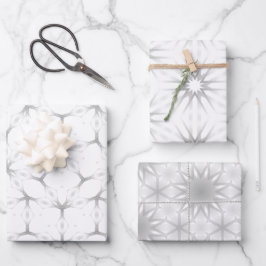 Hoja De Papel De Regalo Patrón geométrico blanco y plateado