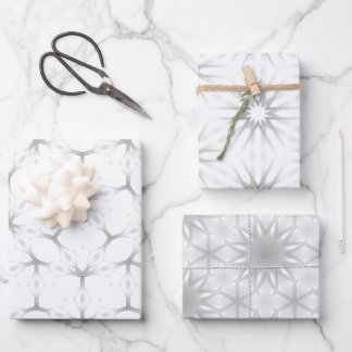 Hoja De Papel De Regalo Patrón geométrico blanco y plateado