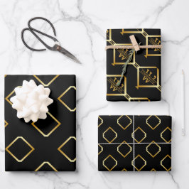 Hoja De Papel De Regalo Patrón geométrico de ORO FALSO con monograma en NE