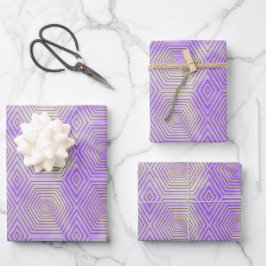 Hoja De Papel De Regalo Patrón geométrico del hexágono dorado Marble púrpu