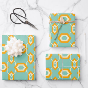 Hoja De Papel De Regalo Patrón geométrico estilizado en hexágono naranja i