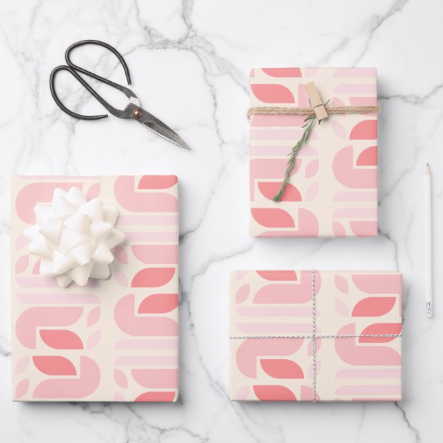 Hoja De Papel De Regalo Patrón geométrico floral retro (Anverso)