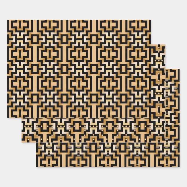 Hoja De Papel De Regalo Patrón geométrico lujoso Art Deco Metálico de Oro (Set)