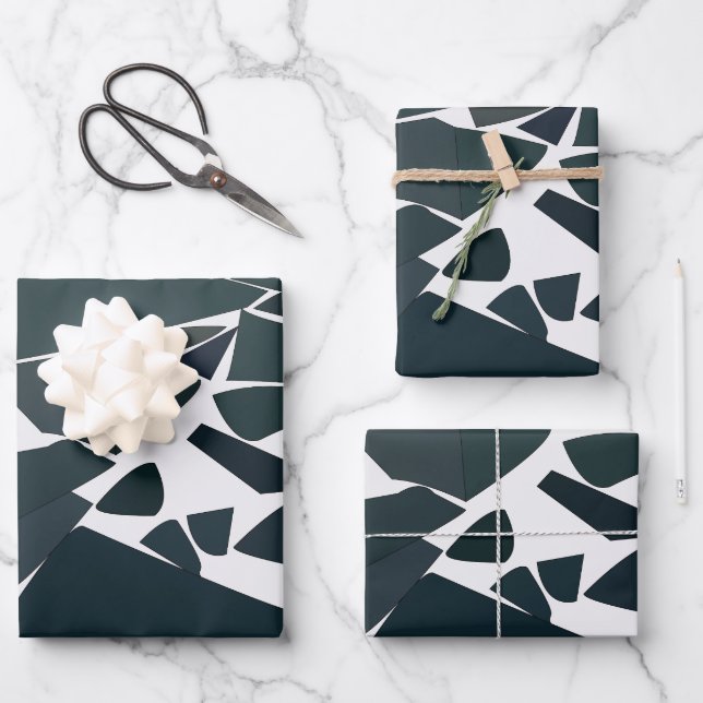 Hoja De Papel De Regalo Patrón geométrico moderno gris azul (Anverso)