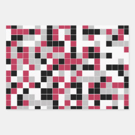 Hoja De Papel De Regalo Patrón geométrico negro magenta divertido