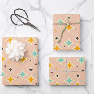 Hoja De Papel De Regalo Patrón geométrico retro con azul verdoso, naranja,