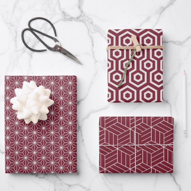 Hoja De Papel De Regalo Patrón geométrico rojo + blanco | (Anverso)