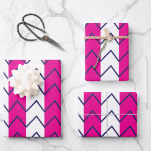 Hoja De Papel De Regalo Patrón geométrico rosa y blanco de la banda de che