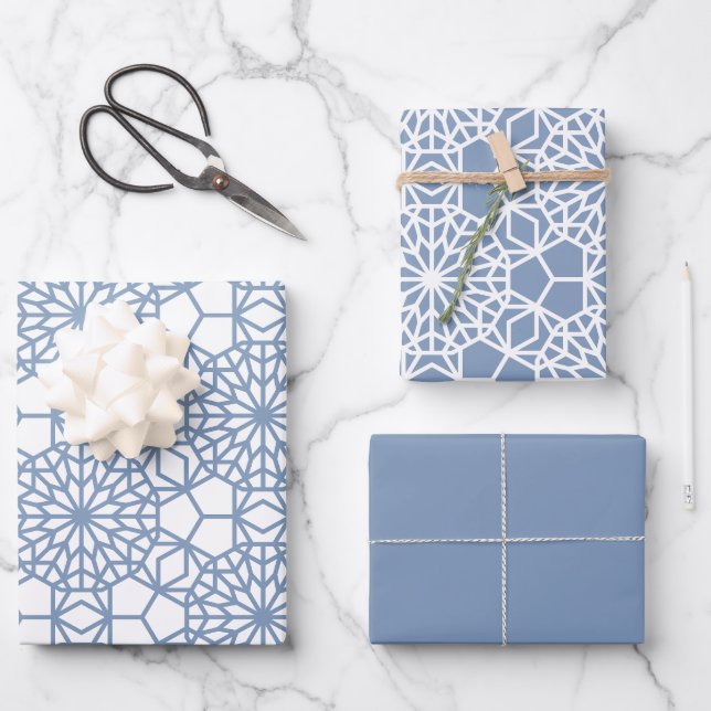 Hoja De Papel De Regalo Patrón geométrico seco azul arábigo (Anverso)