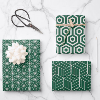 Hoja De Papel De Regalo Patrón geométrico verde + blanco |