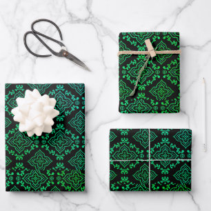Hoja De Papel De Regalo Patrón geométrico verde / Impresión india