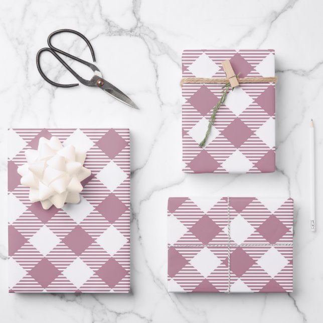 Hoja De Papel De Regalo Patrón Gingham de Navidades rosados (Anverso)