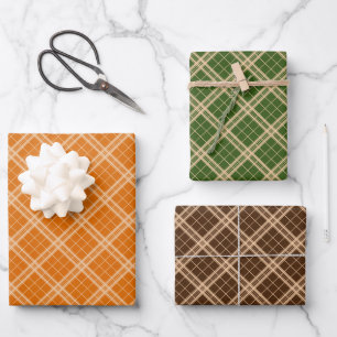 Hoja De Papel De Regalo Patrón Gingham Del Naranja Verde Forestal Dark Bro