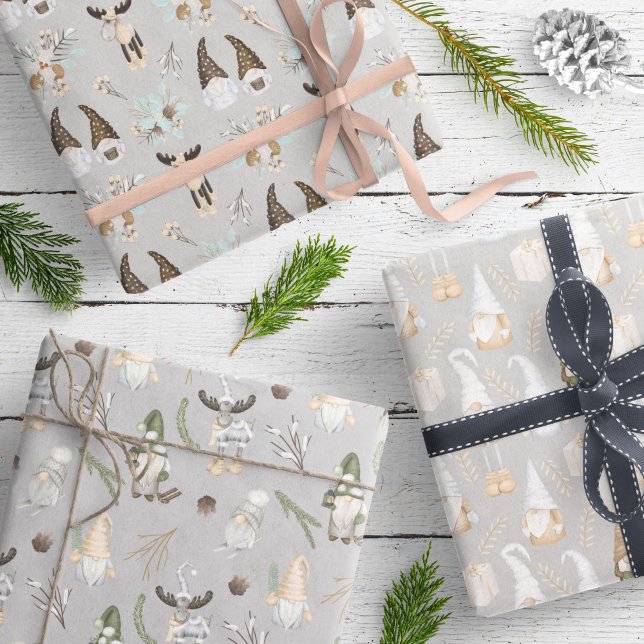 Hoja De Papel De Regalo Patrón Gnome Neutral Gris Moderno (Subido por el creador)