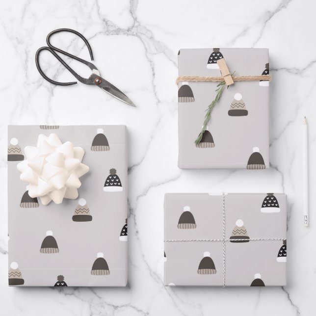 Hoja De Papel De Regalo Patrón Gorra de lana dibujada a mano (Anverso)