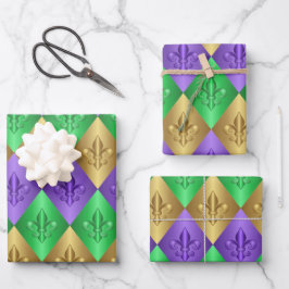 Hoja De Papel De Regalo Patrón Harlequin Fleur de Lis Mardi Gras