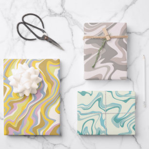 Hoja De Papel De Regalo Patrón Hippie 70 Green Marble Liquid Swirl Boho