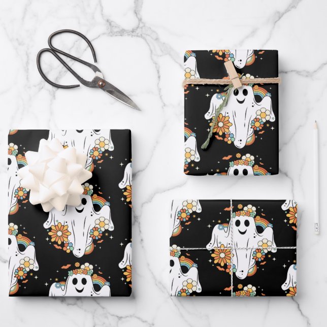 Hoja De Papel De Regalo Patrón Hippie del fantasma retro (Anverso)
