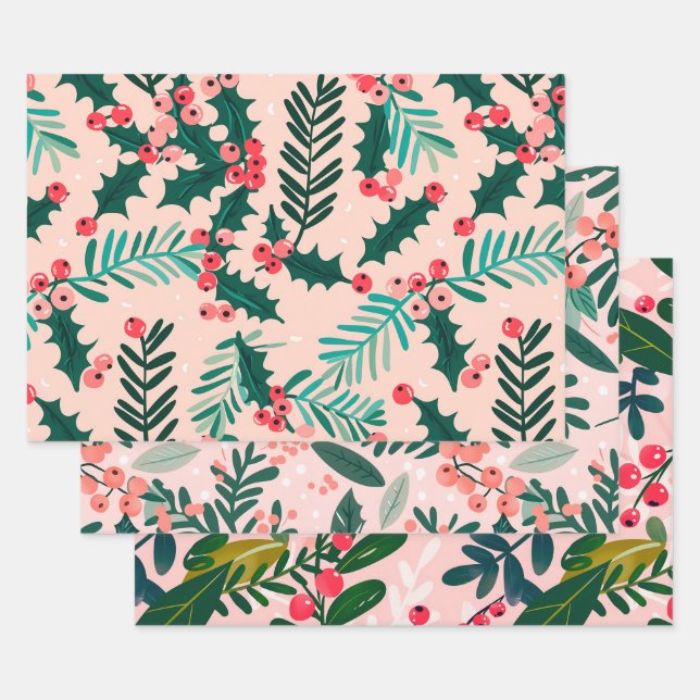 Hoja De Papel De Regalo Patrón Holly Berries (Set)