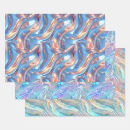 Hoja De Papel De Regalo Patrón holográfico metálico azul púrpura femenino